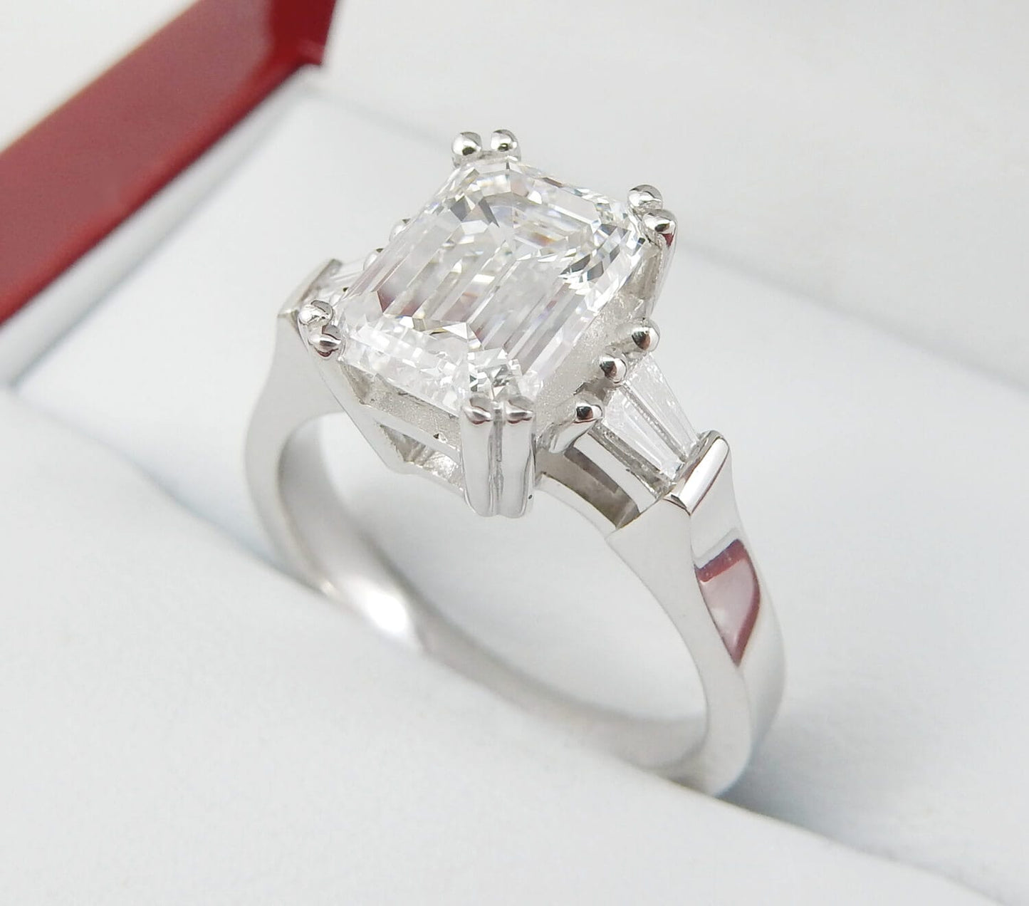 Platinum 2.05 CTW Emerald Cut Three-Stone Diamond Engagement Ring-diamondnetjewellery