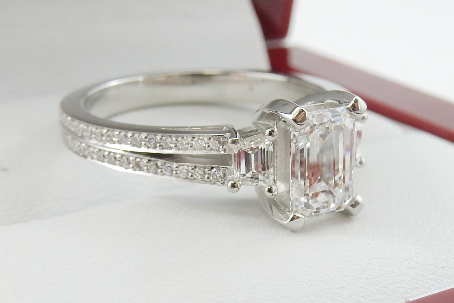 Platinum 1.06 CTW Emerald Cut Split-Shank Pavé Diamond Engagement Ring