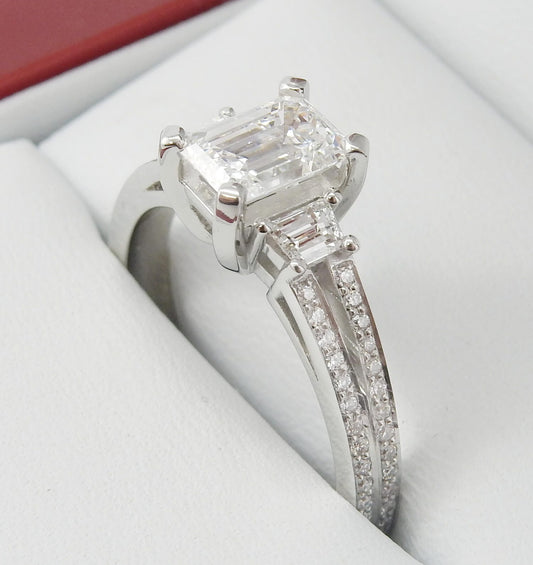 Platinum 1.06 CTW Emerald Cut Split-Shank Pavé Diamond Engagement Ring