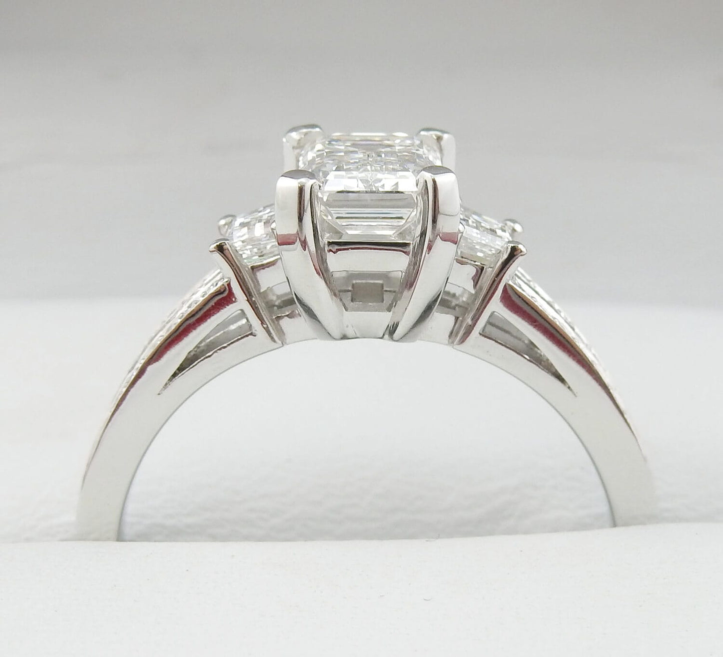 Platinum 1.06 CTW Emerald Cut Split-Shank Pavé Diamond Engagement Ring