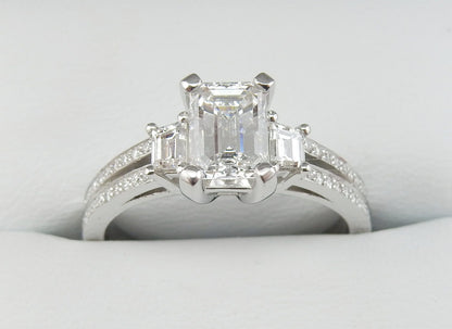 Platinum 1.06 CTW Emerald Cut Split-Shank Pavé Diamond Engagement Ring