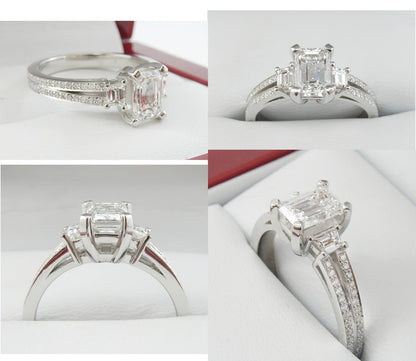 Platinum 1.06 CTW Emerald Cut Split-Shank Pavé Diamond Engagement Ring