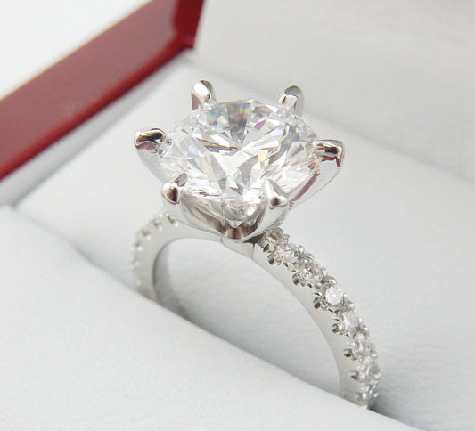 Platinum 2.81 CTW Round Brilliant Pavé Band Diamond Engagement Ring