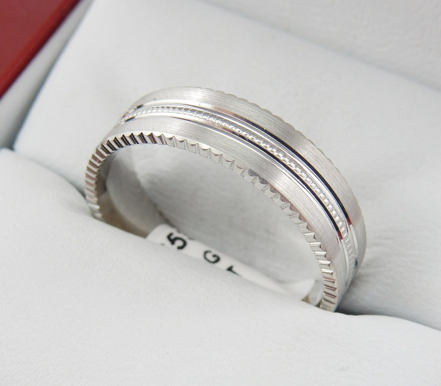 10K White Gold 8mm Brushed Center Men’s Wedding Band