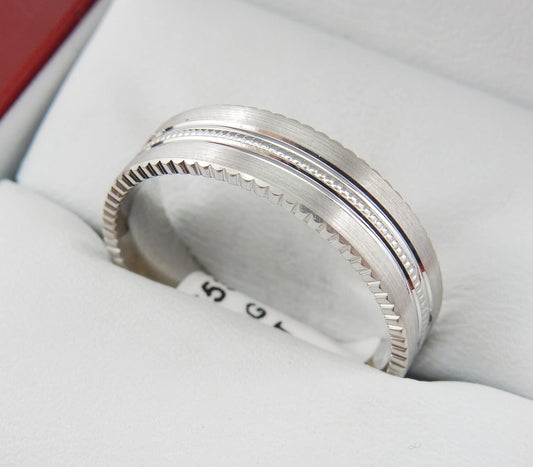 10K White Gold 8mm Brushed Center Men’s Wedding Band