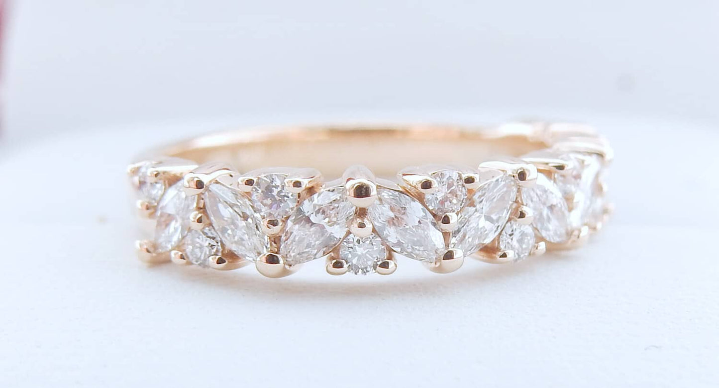 18K Rose Gold 0.60 CTW Marquise & Round Diamond Mixed-Shape Wedding Band