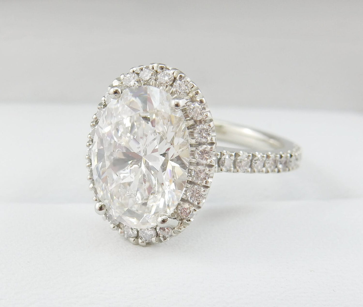 19K White Gold 3.19 CTW Oval Halo Pavé Band Diamond Engagement Ring