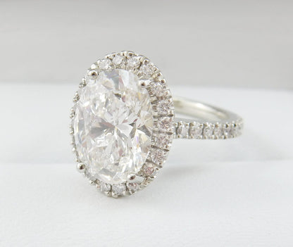 19K White Gold 3.19 CTW Oval Halo Pavé Band Diamond Engagement Ring