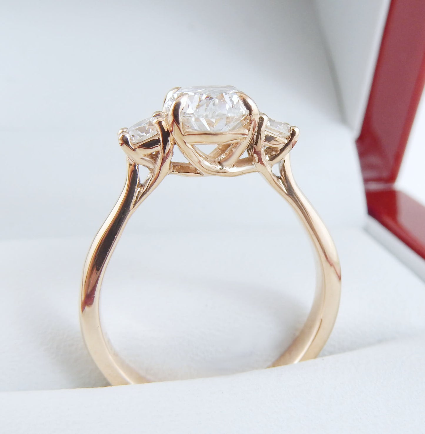 18K Rose Gold 1.50 CTW Oval Three-Stone Diamond Engagement Ring