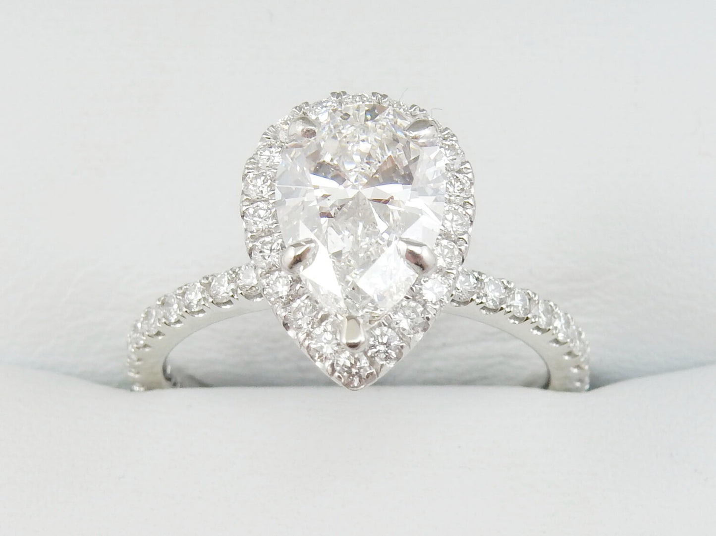 19K White Gold 1.51 CTW Pear Halo Pavé Band Diamond Engagement Ring