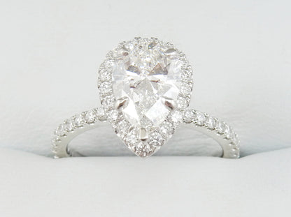 19K White Gold 1.51 CTW Pear Halo Pavé Band Diamond Engagement Ring