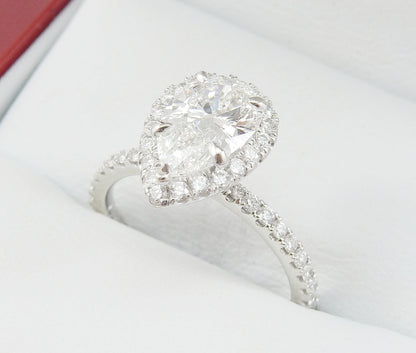 19K White Gold 1.51 CTW Pear Halo Pavé Band Diamond Engagement Ring