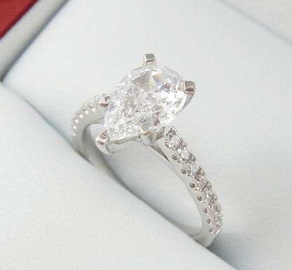 Platinum 1.00 CTW Pear Cut Pavé Band Diamond Engagement Ring