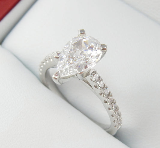 Platinum 1.00 CTW Pear Cut Pavé Band Diamond Engagement Ring
