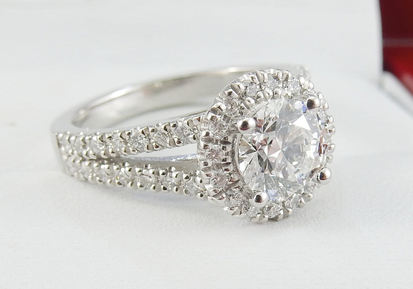 Platinum Diamond Halo Split-Shank Engagement Ring