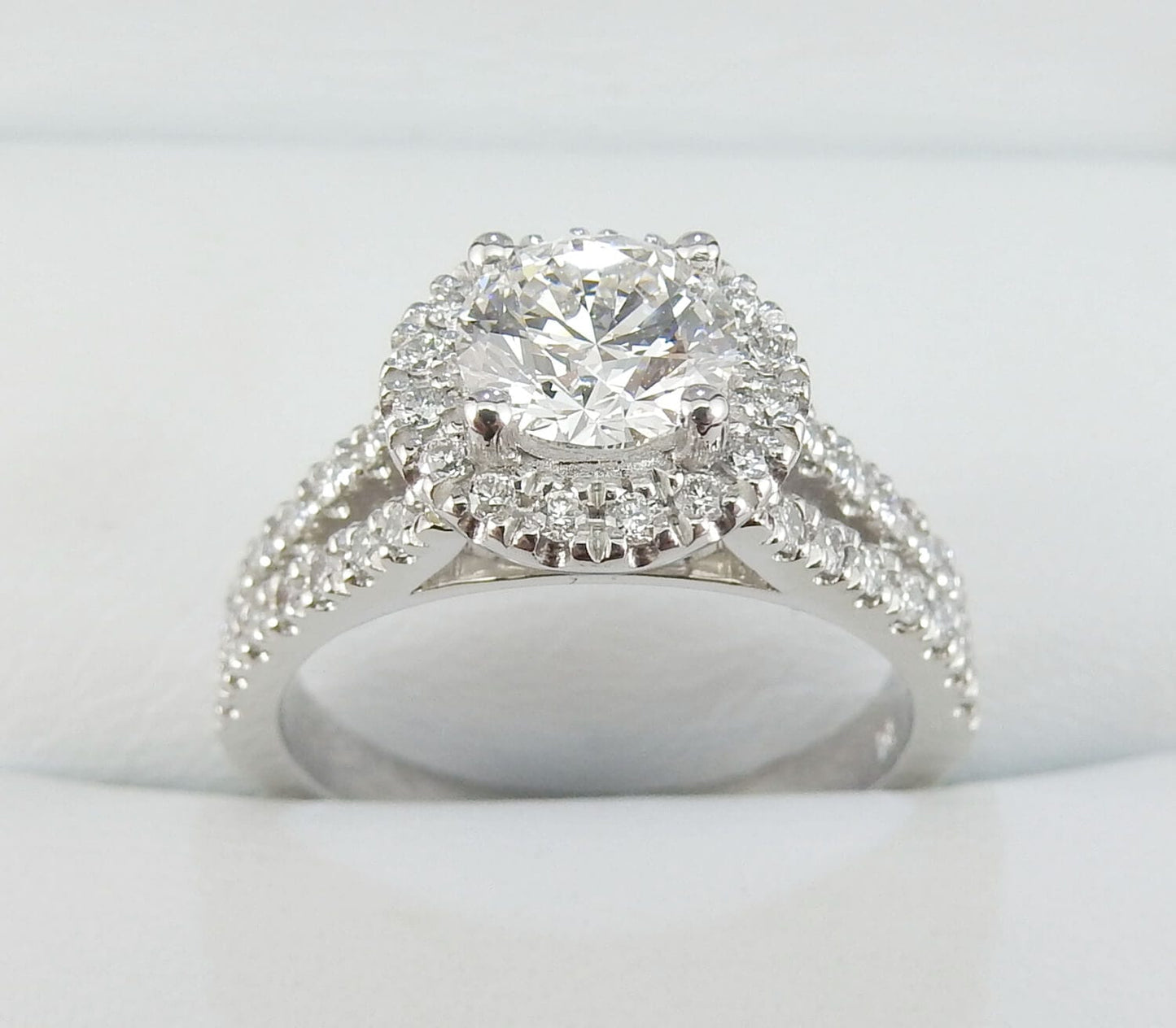 Platinum Diamond Halo Split-Shank Engagement Ring