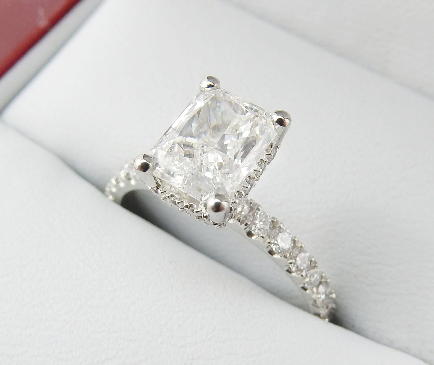 19K White Gold 1.50 CTW Radiant Cut Pavé Band Diamond Engagement Ring