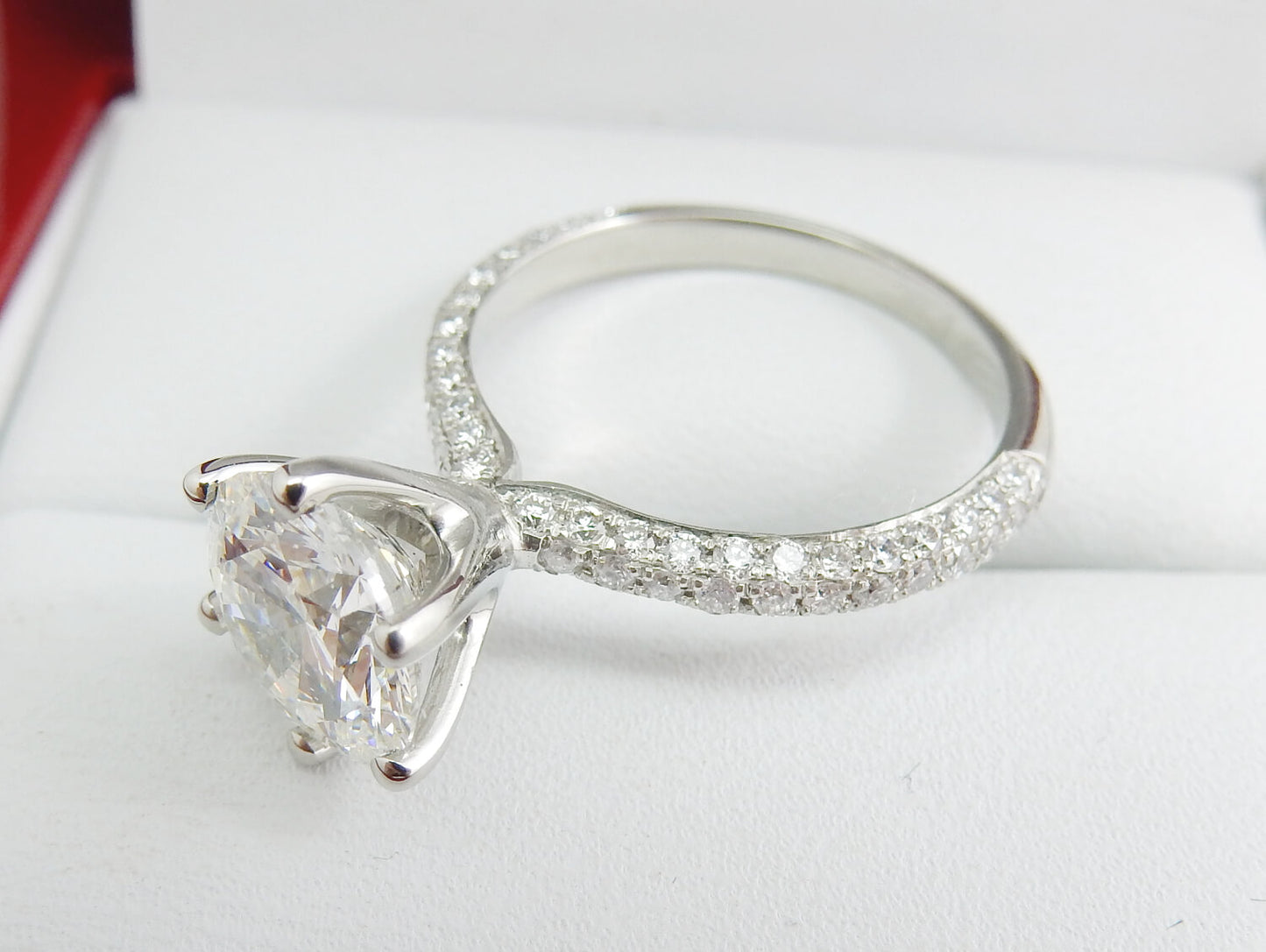 19K White Gold 1.81 CTW Round Brilliant Pavé Band Diamond Engagement Ring