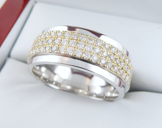 18K Two-Tone Yellow/White Gold 1.50 CTW Round Diamond Three-Row Wedding Band
