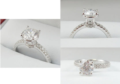 18K White Gold 1.25 CTW Round Brilliant Pavé Band Diamond Engagement Ring