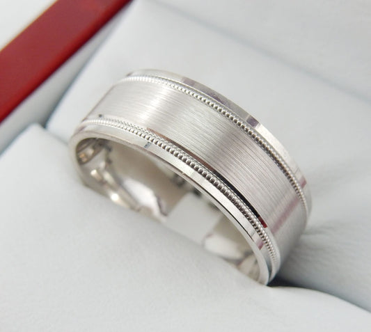 10K White Gold 8mm Princess-Cut Diamond Accent Men’s Wedding Band