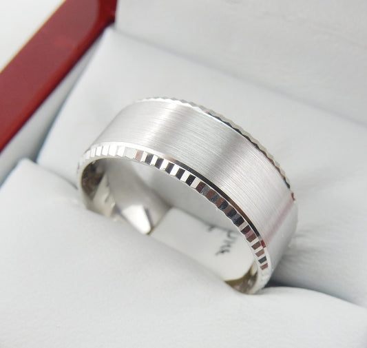 10K White Gold 8mm Milgrain Edge Men’s Wedding Band