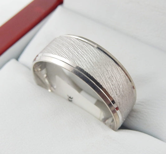 10K White Gold 8mm Bark-Finish Men’s Wedding Band