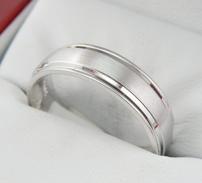 10K White Gold 8mm Brushed Center Men’s Wedding Band-diamondnetjewellery