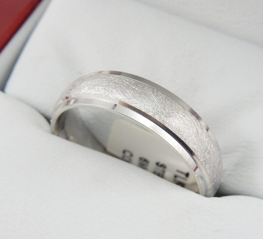 10K White Gold 8mm Ice-Finish Men’s Wedding Band