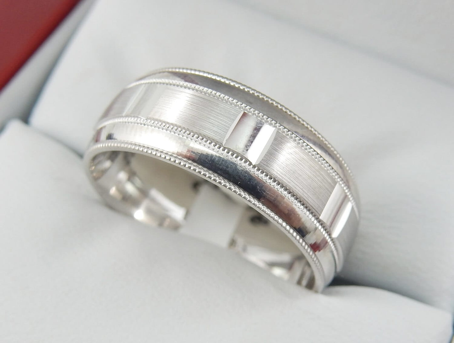 10K White Gold 6mm Step-Cut Panel Men’s Wedding Band