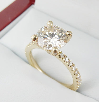 18K Yellow Gold 1.80 CTW Round Brilliant Invisible Halo Pavé Band Diamond Engagement Ring