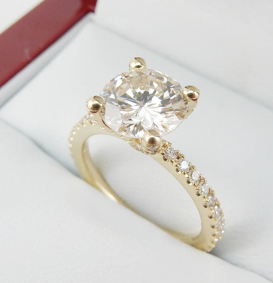 18K Yellow Gold 1.80 CTW Round Brilliant Invisible Halo Pavé Band Diamond Engagement Ring