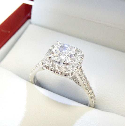 19K White Gold 0.71 CTW Cushion Halo Diamond Engagement Ring