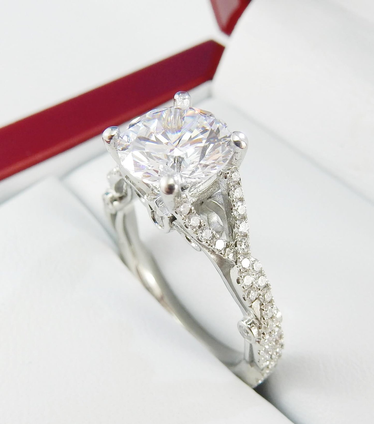 19K White Gold 1.51 CTW Round Brilliant Split-Shank Engagement Ring