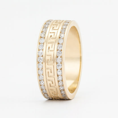 18K Yellow Gold 2.00 CTW Diamond Greek Key Men’s Wedding Band