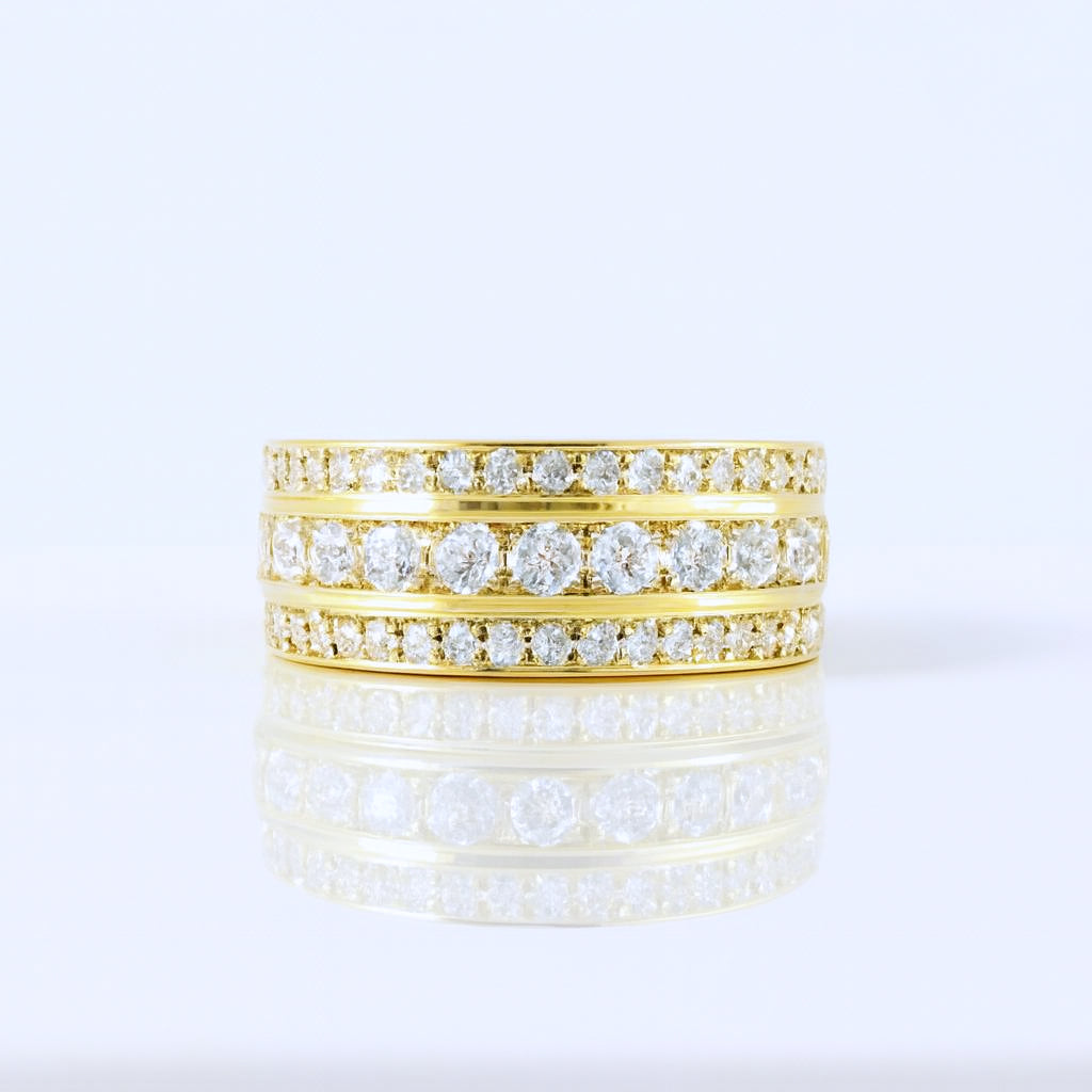 18K Yellow Gold 10mm 3.00 CTW Triple-Row Pave Diamond Men’s Wedding Band