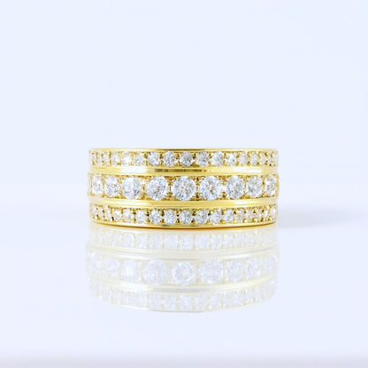 18K Yellow Gold 10mm 3.00 CTW Triple-Row Pave Diamond Men’s Wedding Band