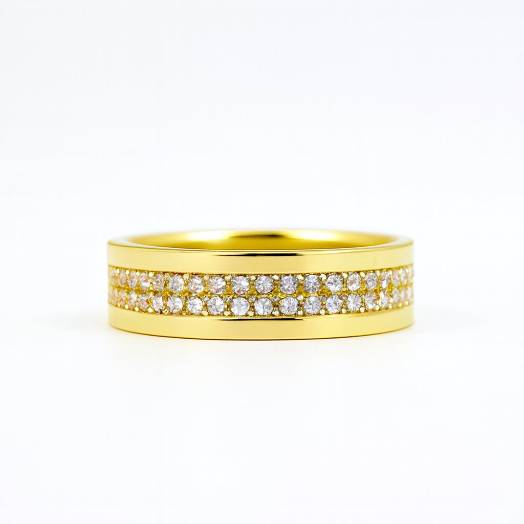 18K Yellow Gold Cognac Diamond Pave Men’s Wedding Band