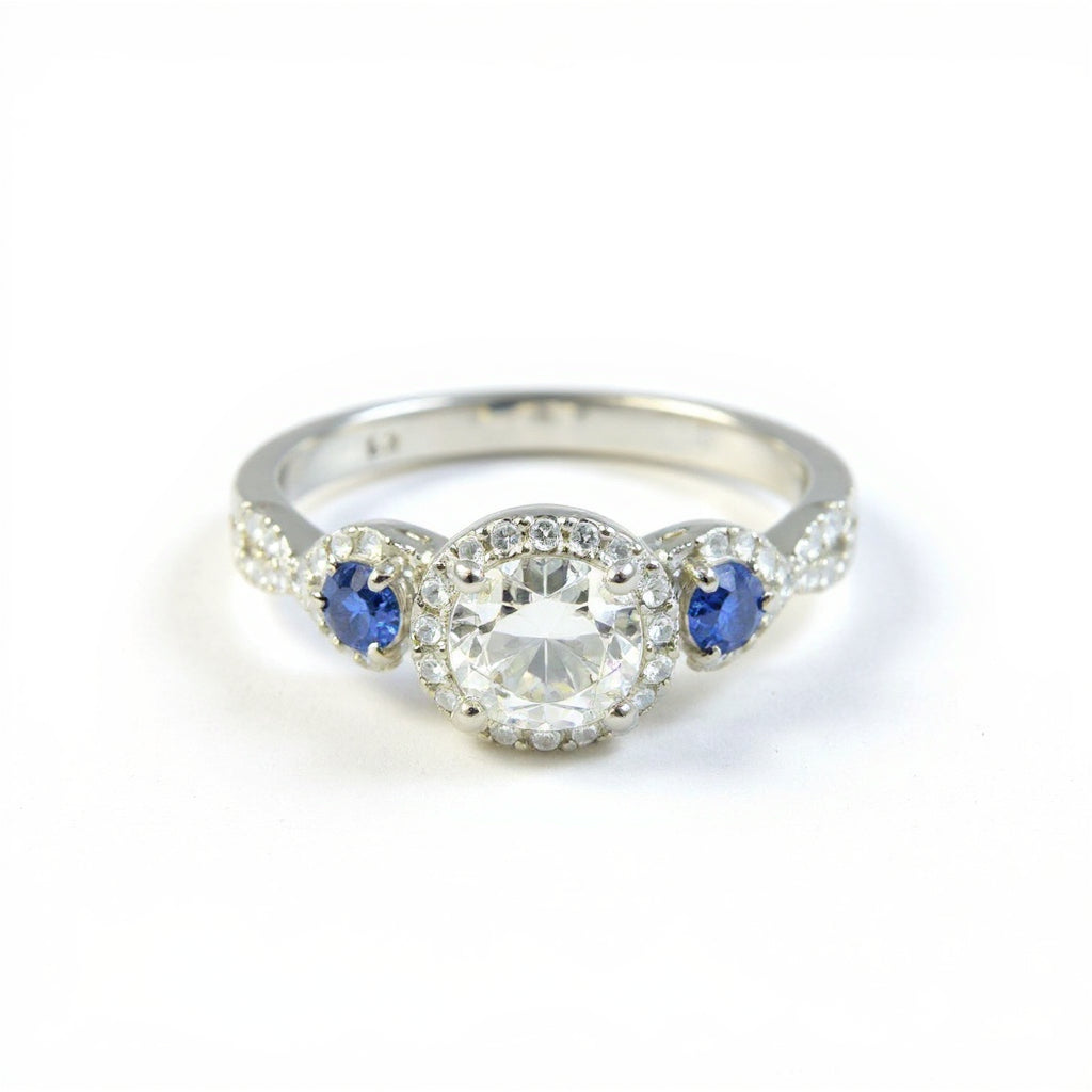 19K White Gold 1.01 CTW Diamond & Sapphire Halo Twist Engagement Ring