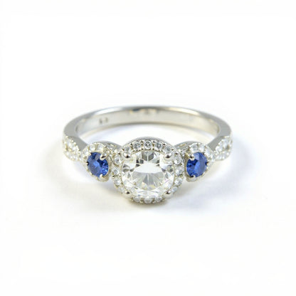 19K White Gold 1.01 CTW Diamond & Sapphire Halo Twist Engagement Ring