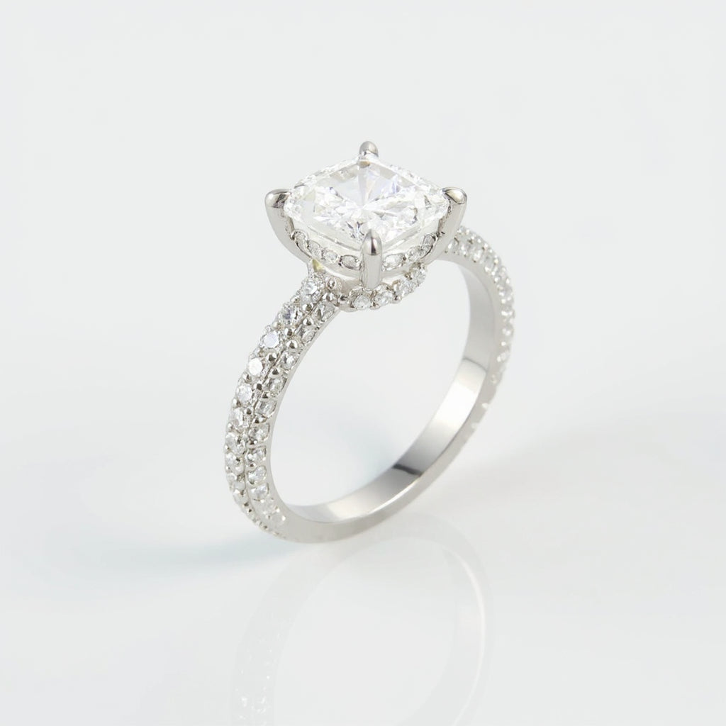 19K White Gold 3.0 CTW Radiant-Cut Engagement Ring