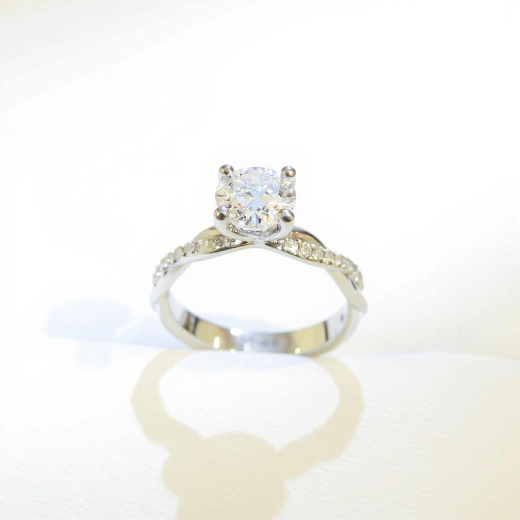 19K White Gold 1.00 CTW Round Twisted-Shank Diamond Engagement Ring