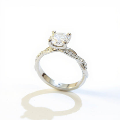 19K White Gold 1.00 CTW Round Twisted-Shank Diamond Engagement Ring