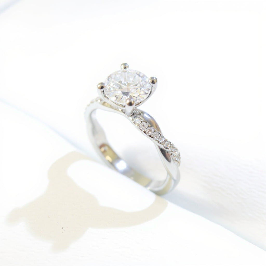 19K White Gold 1.00 CTW Round Twisted-Shank Diamond Engagement Ring