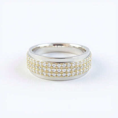 18K Two-Tone Yellow/White Gold 1.50 CTW Round Diamond Three-Row Wedding Band