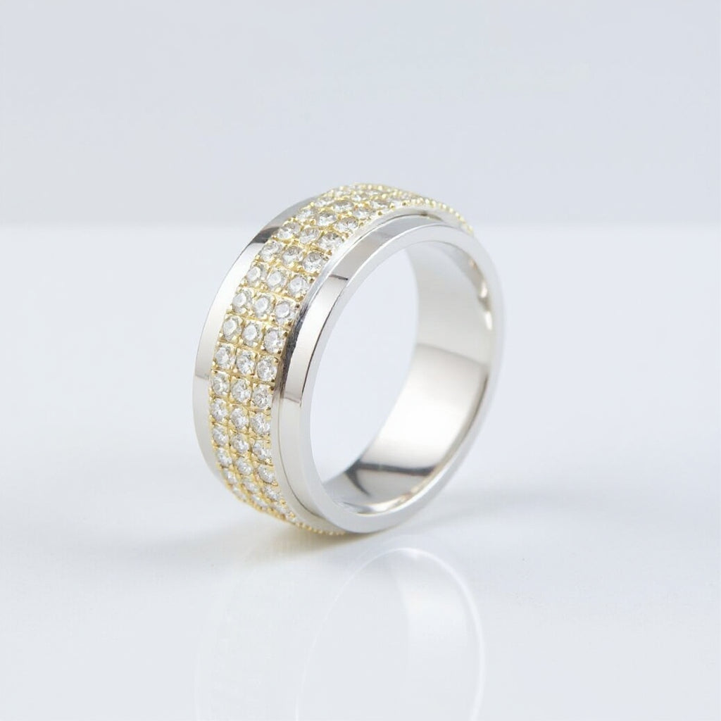18K Two-Tone Yellow/White Gold 1.50 CTW Round Diamond Three-Row Wedding Band