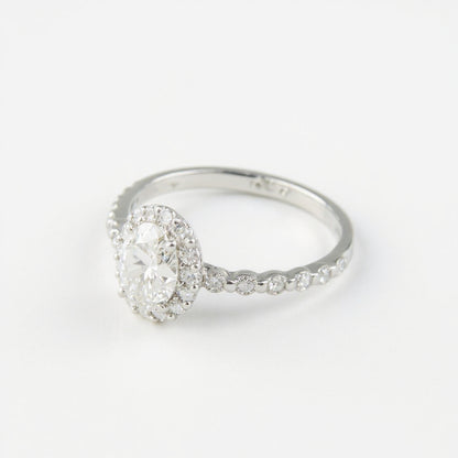 19K White Gold 1.52 CTW Oval Halo Pavé Band Diamond Engagement Ring