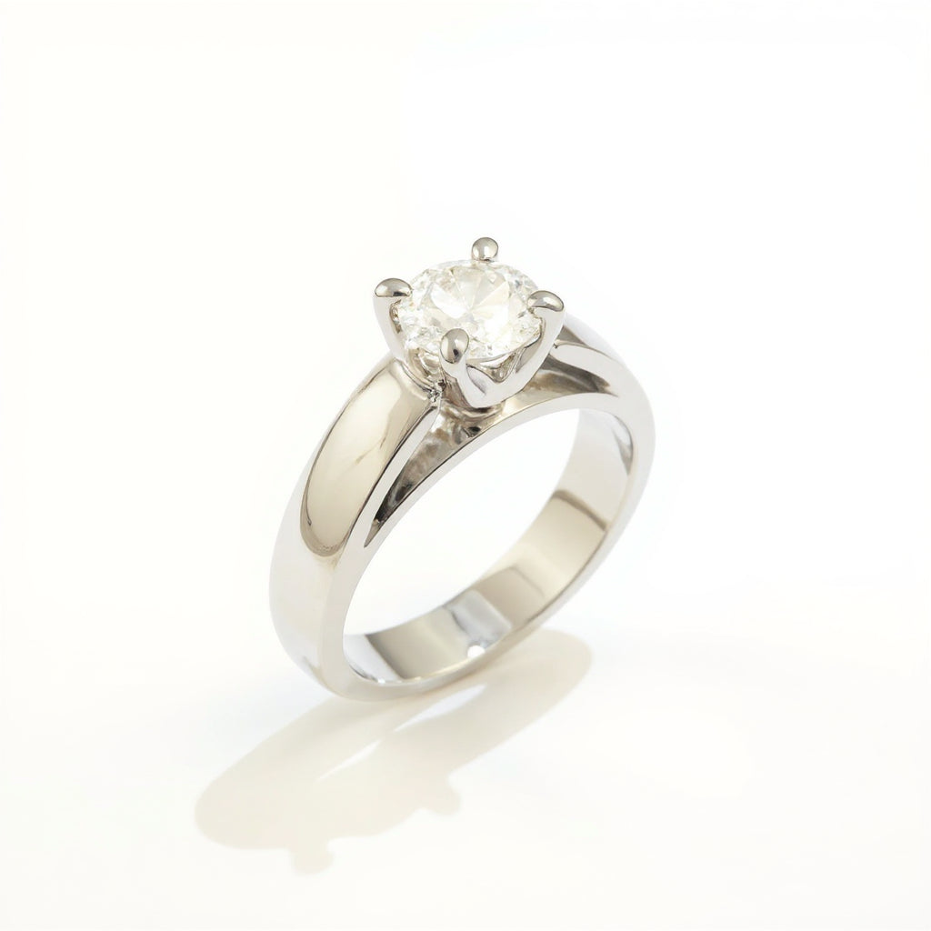 19K White Gold 1.01 CTW Round Cathedral Solitaire Diamond Engagement Ring