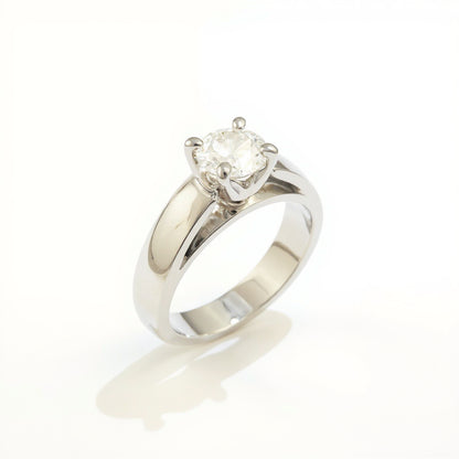 19K White Gold 1.01 CTW Round Cathedral Solitaire Diamond Engagement Ring