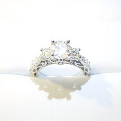19K White Gold 1.40 CTW Round Three-Stone Diamond Engagement Ring